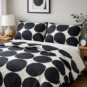 Marimekko Kivet Charcoal / Off White Bedding Queen Sheet Set Designer Cotton New